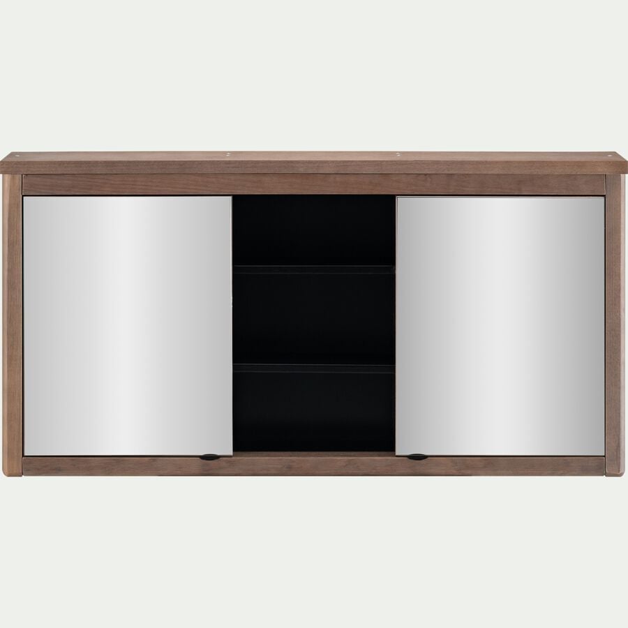 Miroir double avec rangement en pin placage eucalyptus L120xl42cm - bois foncé-CRUZ