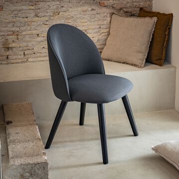 Chaise rétro en tissu avec piètement noir - gris ardoise-GAROS