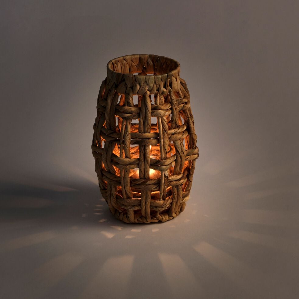 Lanterne en jacinthe d'eau H28cm - naturel-MYRTOS