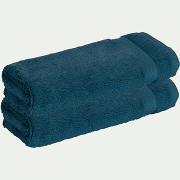 Lot de 2 serviettes invités en coton peigné - bleu figuerolles 30x50cm-AZUR