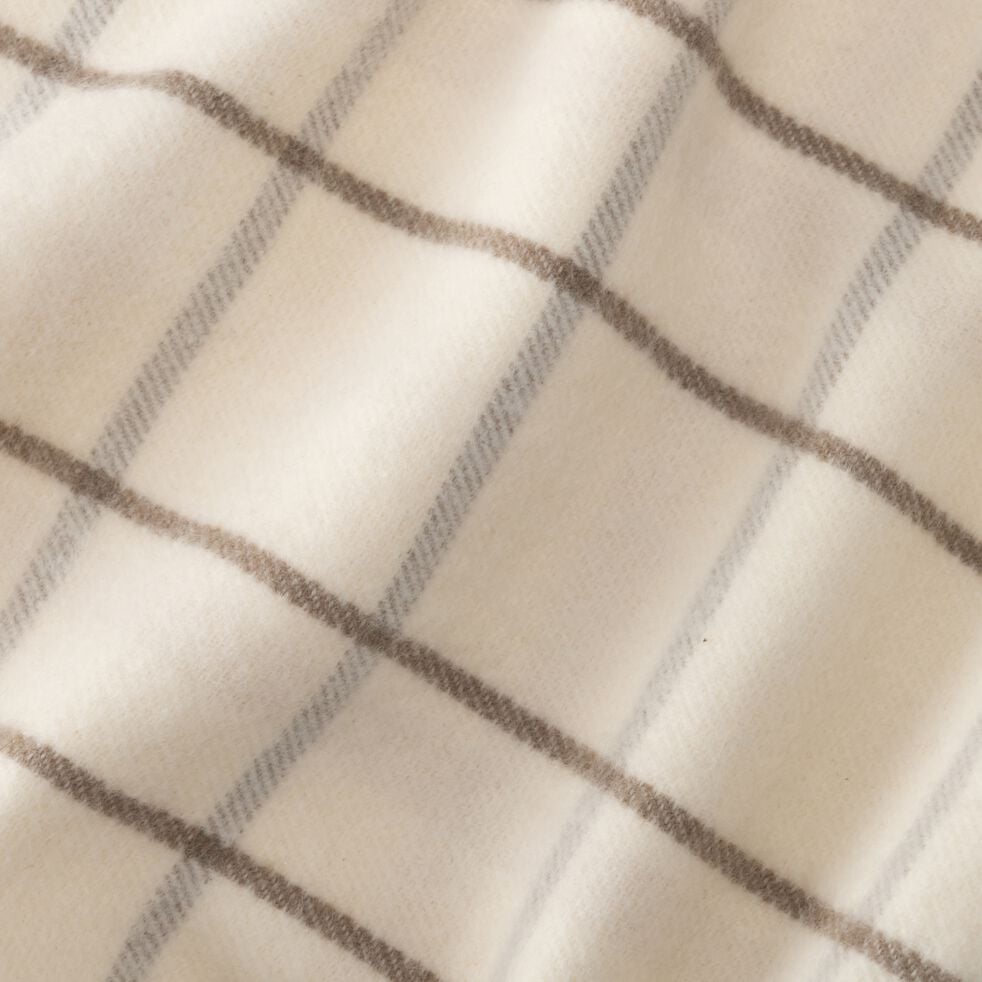 Plaid en coton et laine motif tartan finition franges 130x170cm - blanc écru-GILLIES