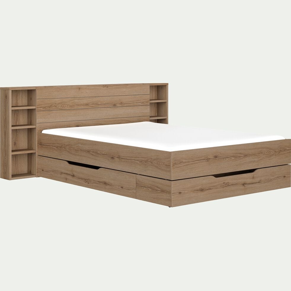 Lit 2 places avec rangements et tête de lit en bois 140x200cm - bois clair-LUCIAN