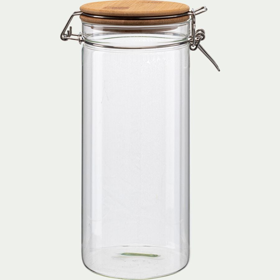 Bocal en verre avec couvercle en bambou 1L - transparent-CLIPS