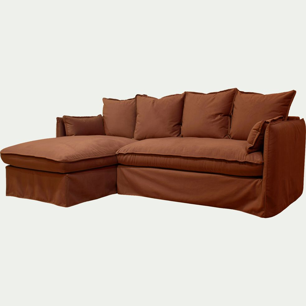 Canapé d'angle gauche fixe en velours - brun rustrel-KALISTO
