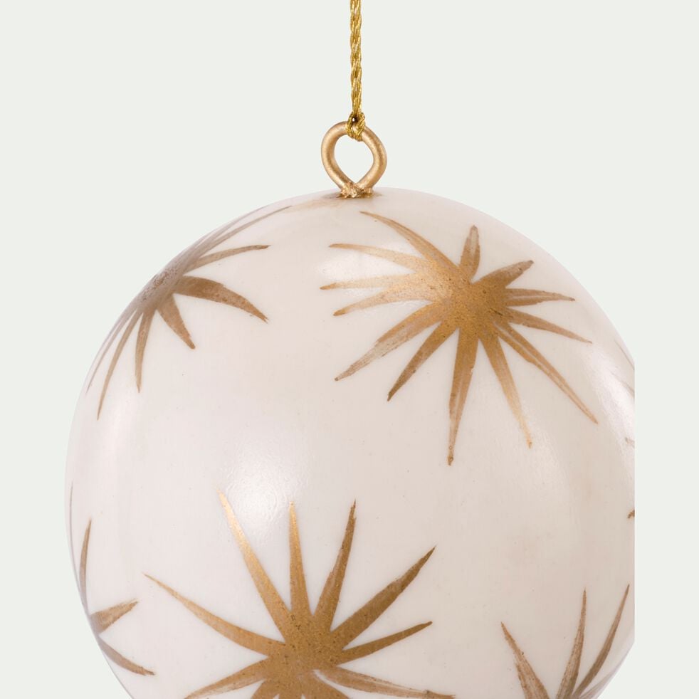 Boule de Noël en résine et en zari à motif étoiles D7,50cm - blanc-GUARANDA