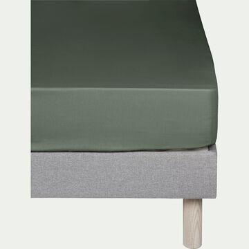 Drap housse en coton 180x200cm B30cm - vert cèdre-CALANQUES