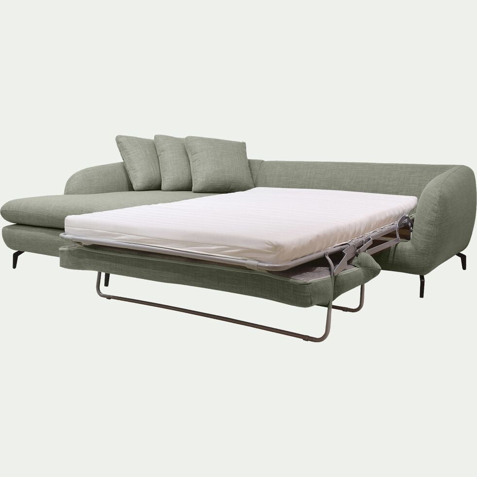 Canapé d'angle gauche convertible en tissu flammé - vert de gris-COLINE