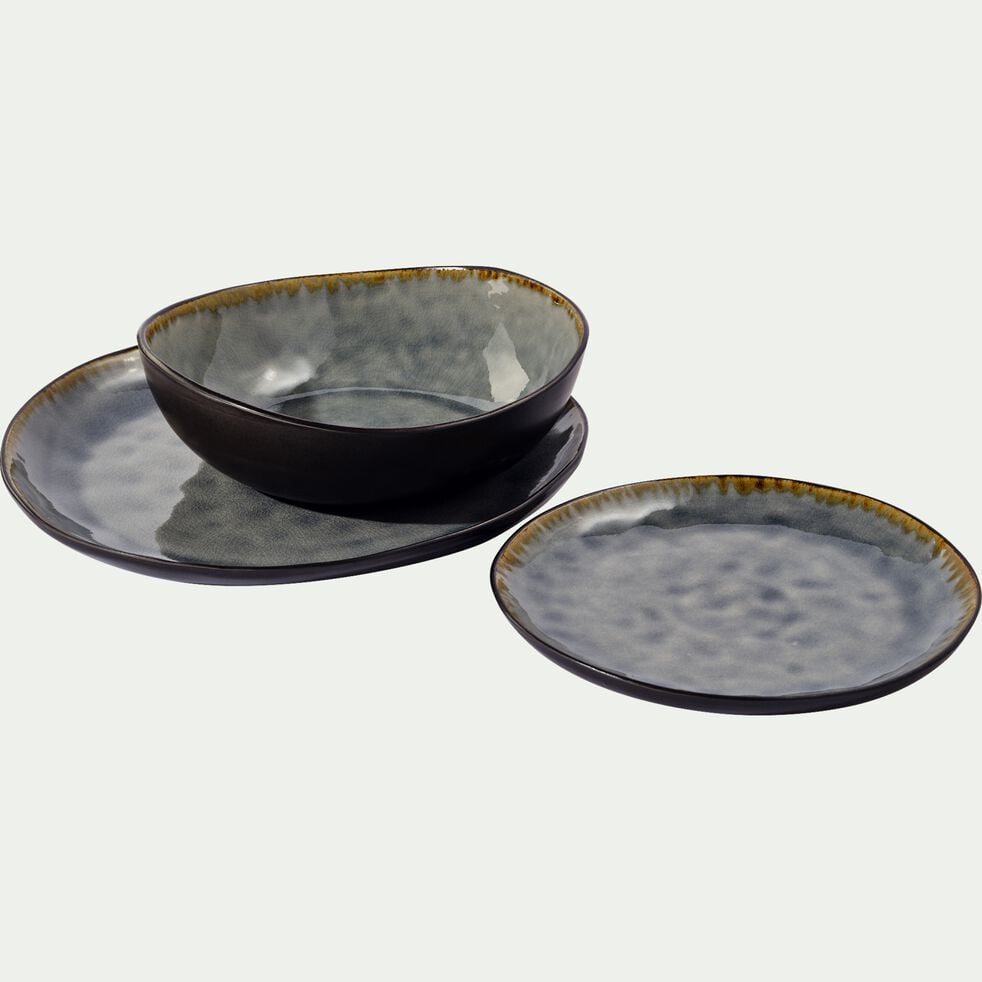 Assiette plate en grès émail réactif D27,5cm - gris-SELIME