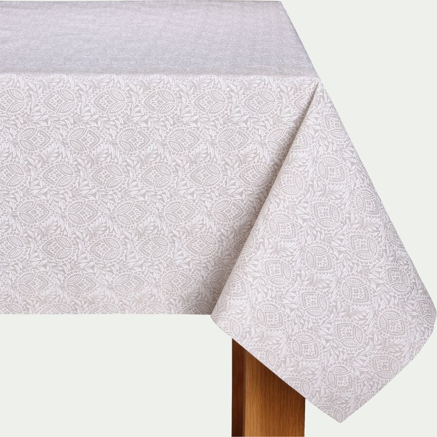 Nappe motif amande en lin et coton - blanc 150x150cm-ST REMY