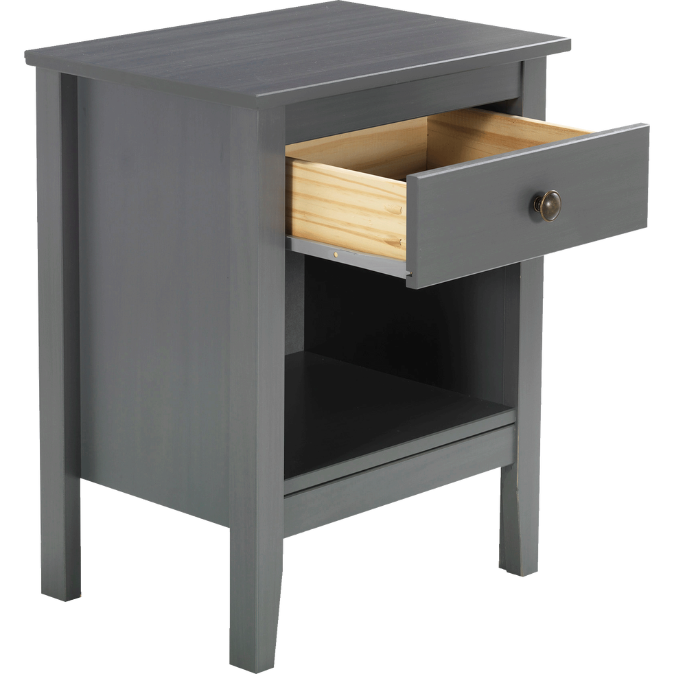 Table de chevet en pin massif Gris 1 tiroir et 1 niche LISON tables