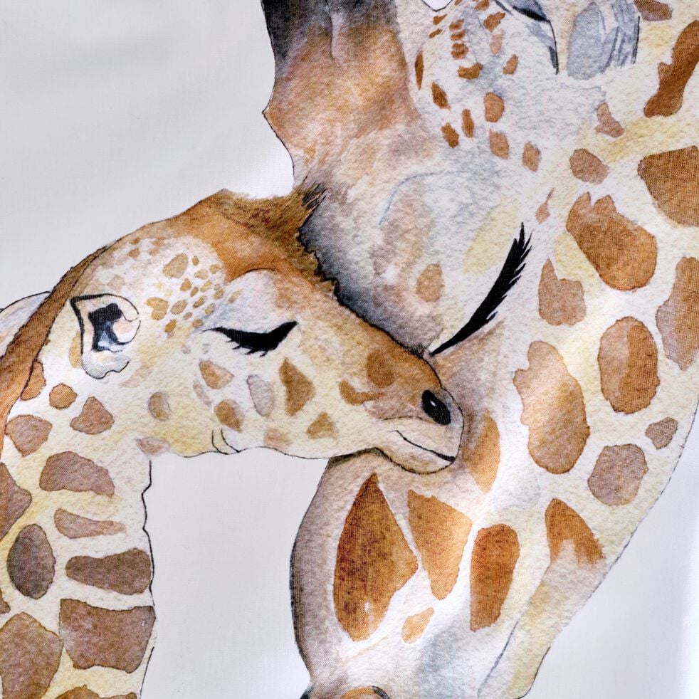 Taie d'oreiller enfant imprimé girafe en coton 63x63cm - marron-FAMILLE GIRAFE