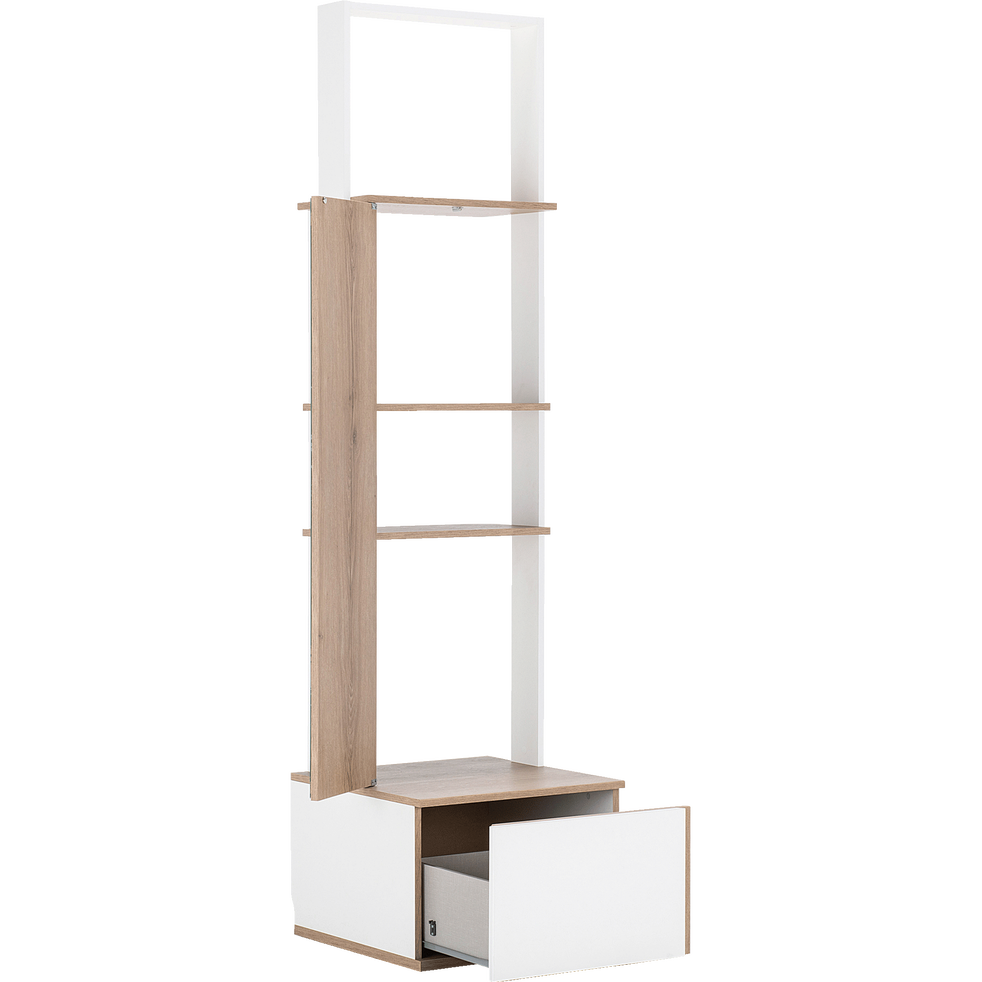 Module armoire avec 1 porte miroir et 1 tiroir effet chêne blanc