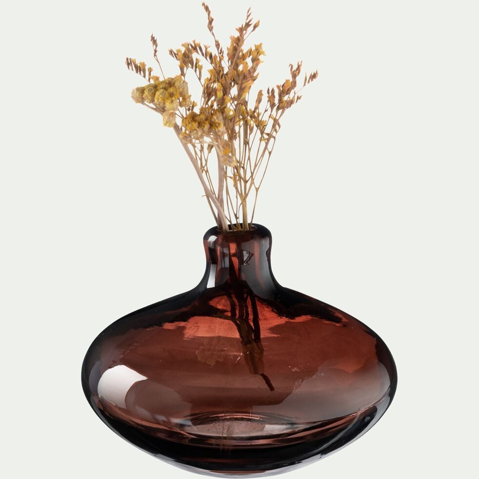 Petit vase en verre rond H9,5cm - brun rhassoul-PARMA