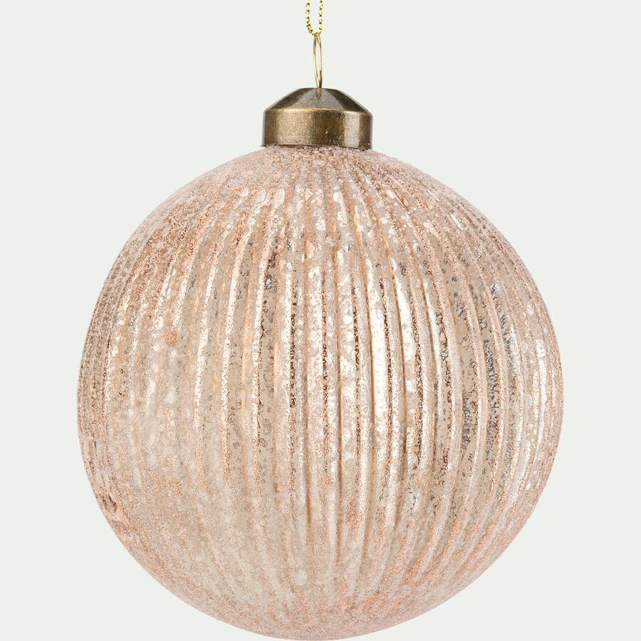 Boule de Noël en verre avec stries D10cm - marron-GAIUS