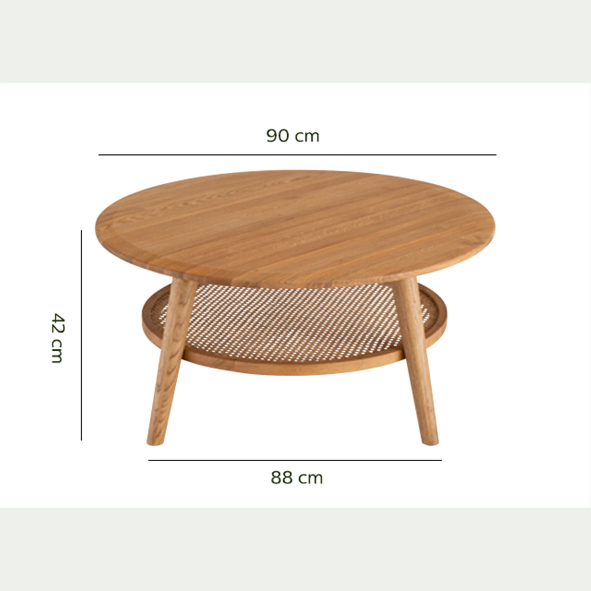 ANNOT - Table basse ronde en chêne et rotin D90cm - bois clair