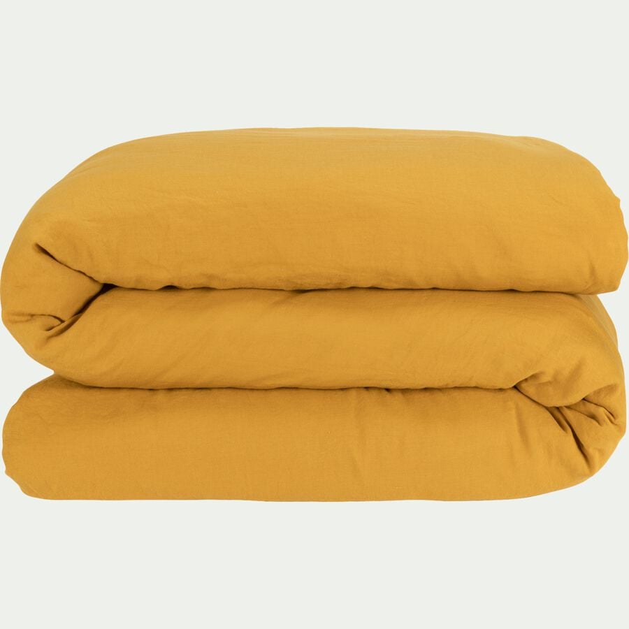 Linge de lit uni en lin lavé - jaune argan-VENCE