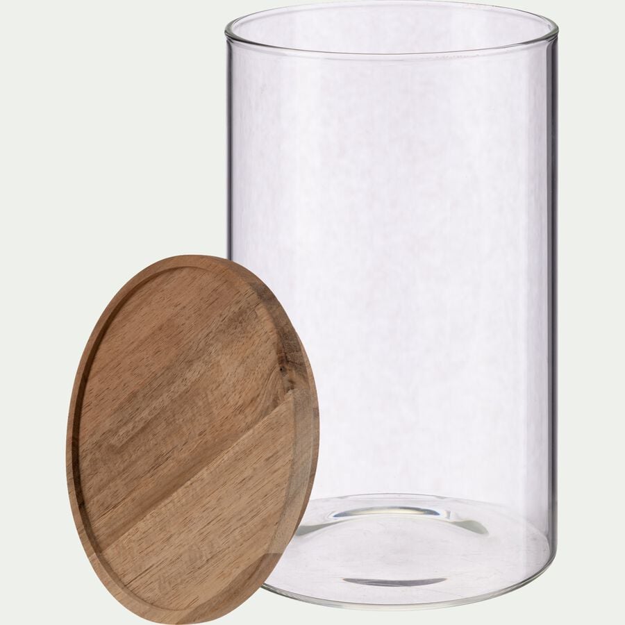 Bocal en verre avec couvercle en acacia 2L - transparent-RONDA