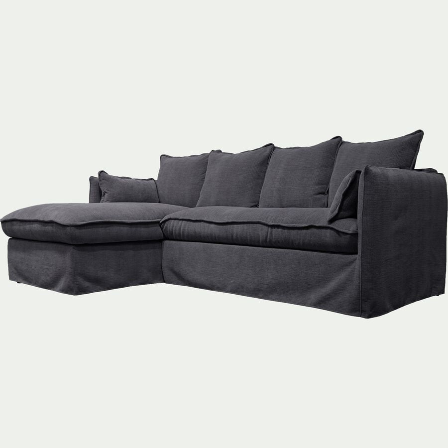 Canapé d'angle gauche convertible en tissu - gris ardoise-KALISTO