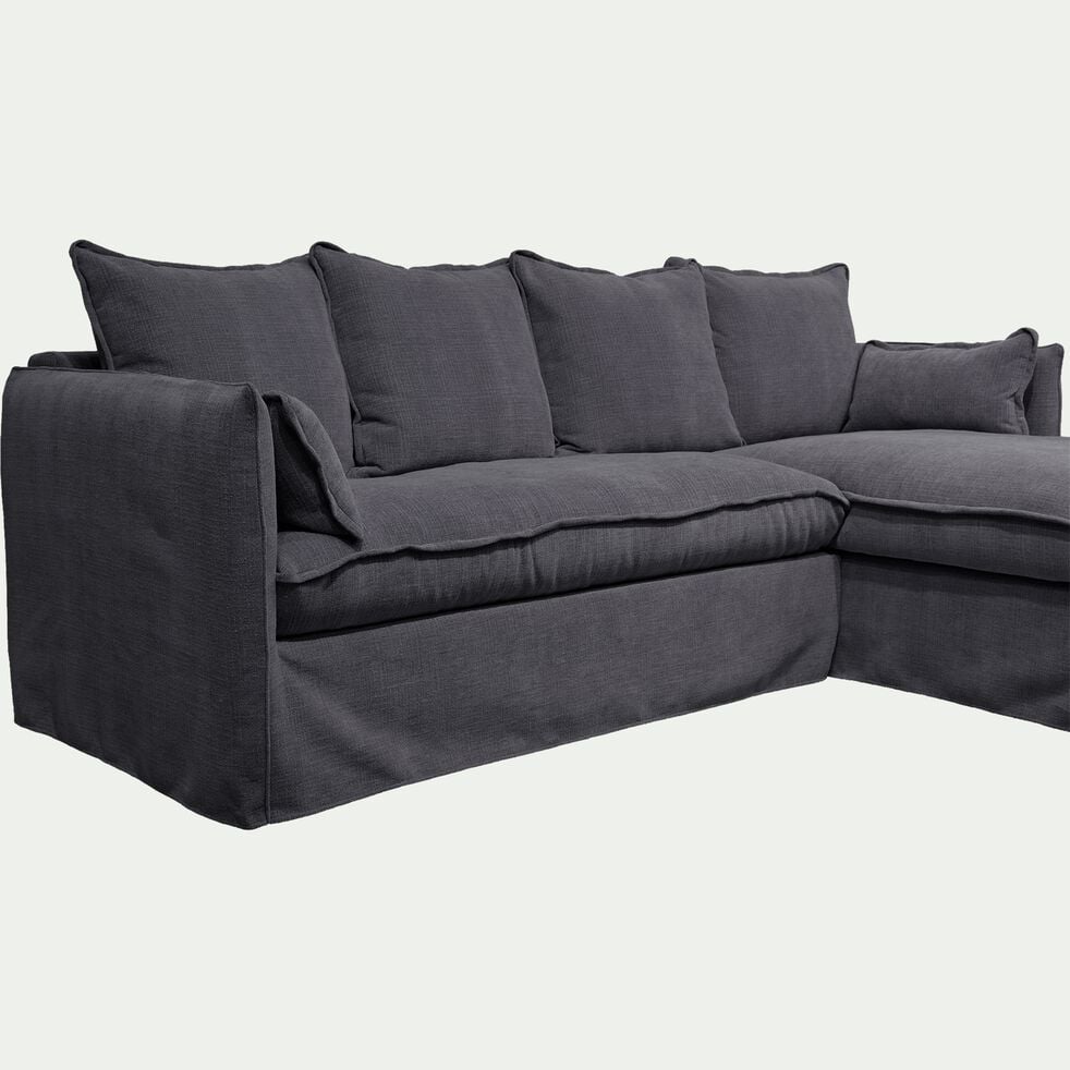 Canapé d'angle droit convertible en tissu - gris ardoise-KALISTO