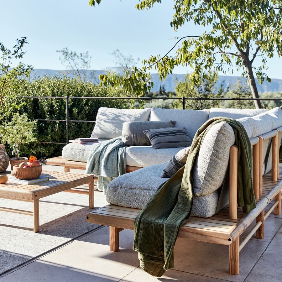 Canapé de jardin en bois de frêne - beige roucas (4 à 6 places)-CALAVON