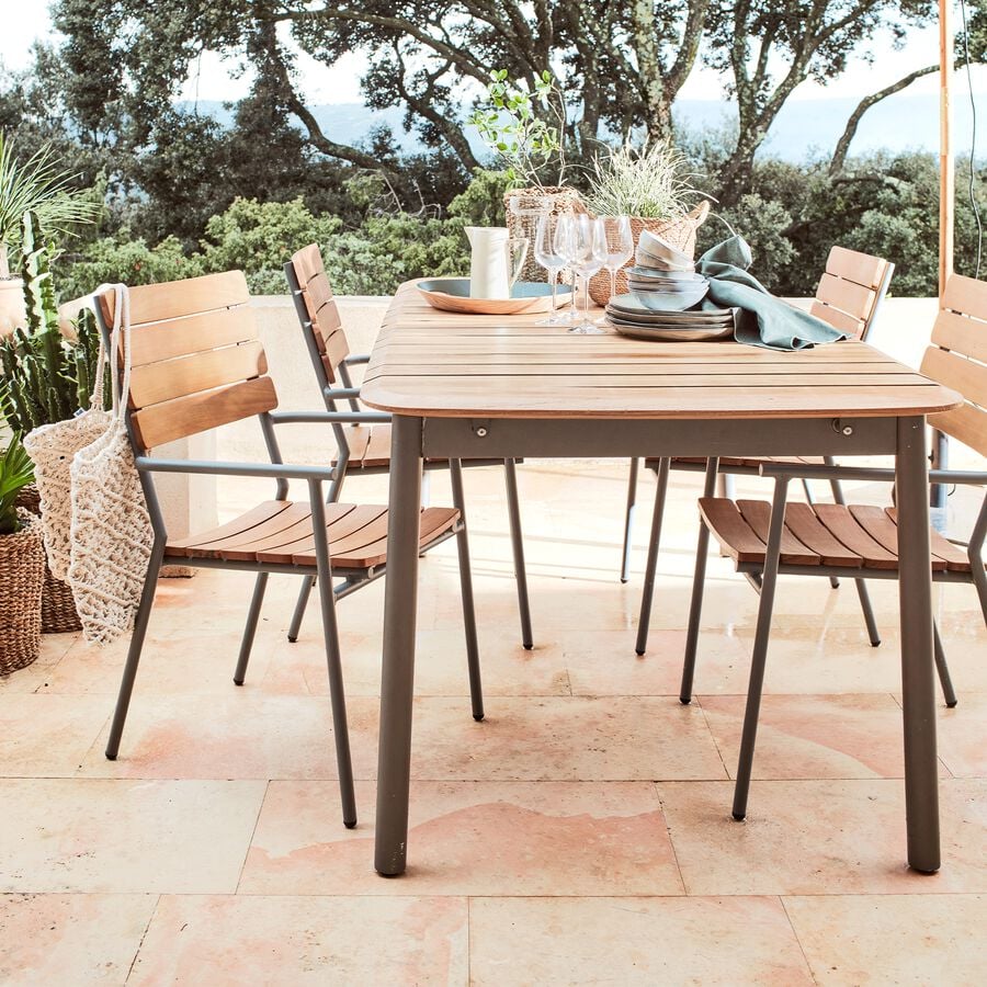 Table de jardin extensible en métal et bois - bois clair (8 à 12 places)-RAMATUELLE