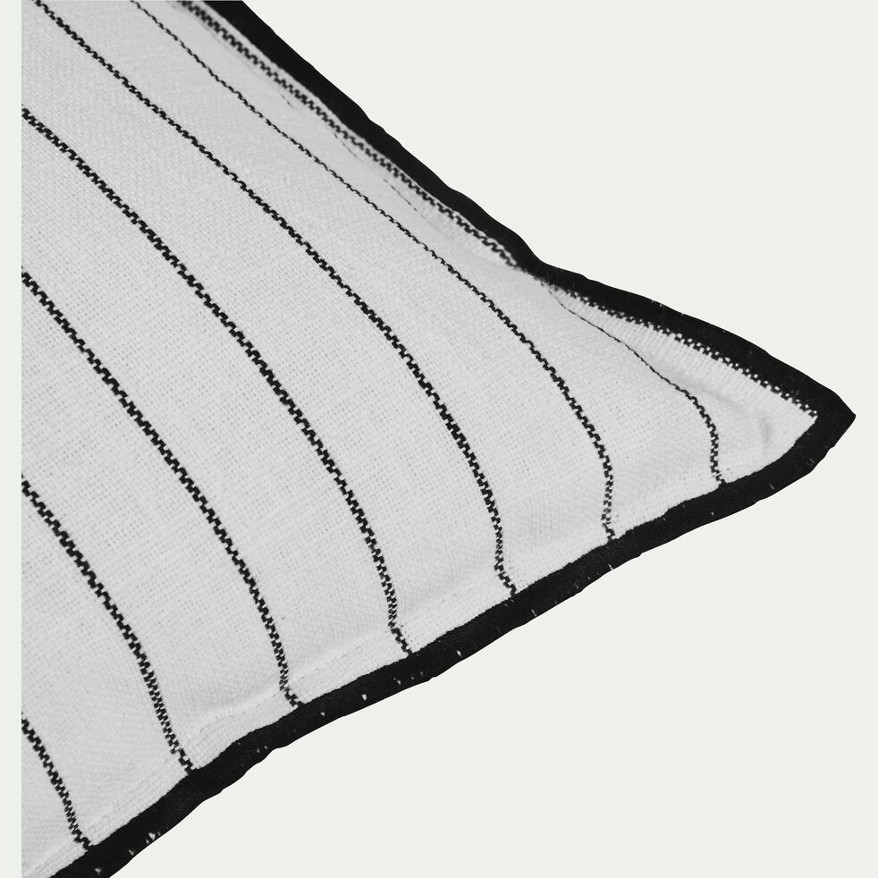 Coussin à rayures brodées en coton 45x45cm - noir et blanc-BADIANE