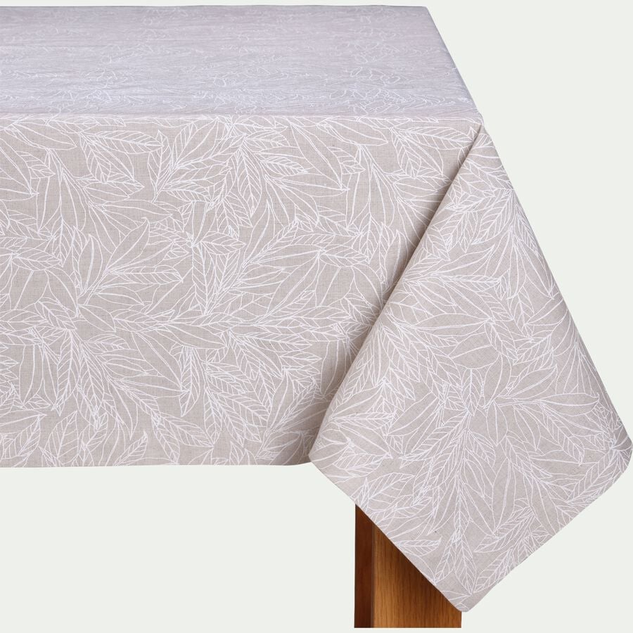 Nappe motif laurier en lin et coton - blanc 150x250cm-ST REMY
