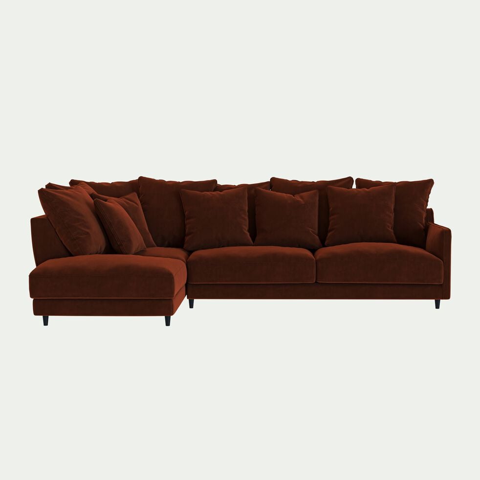 Canapé d'angle gauche fixe en velours - brun rustrel-LENITA