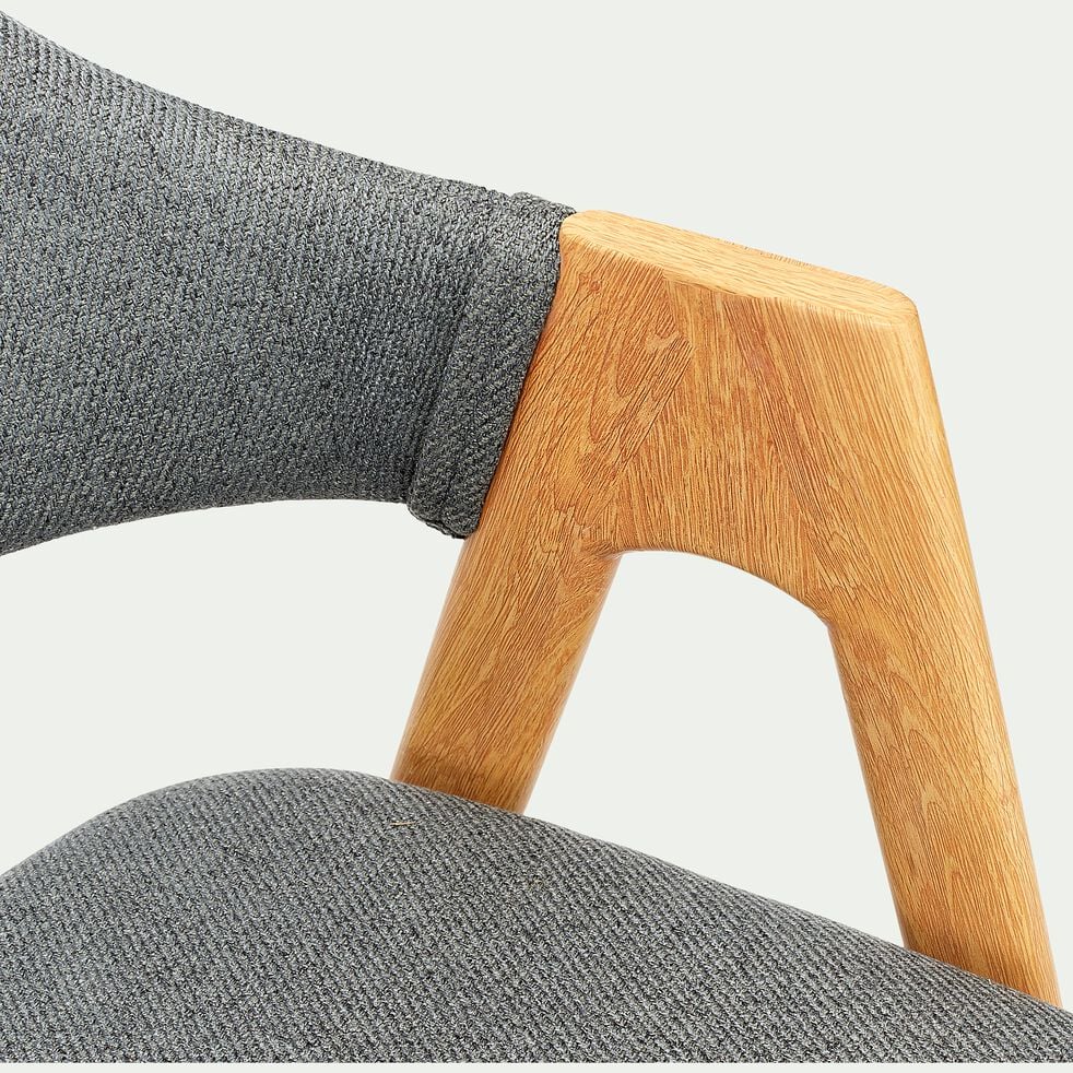 Chaise en tissu et effet bois clair avec accoudoirs - gris ardoise-GARETTE
