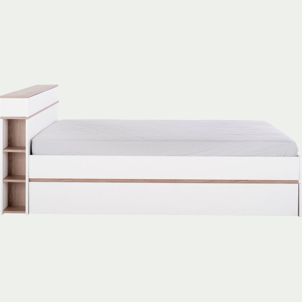 Lit 2 places avec tête de lit en bois 140x200cm - blanc-NESTOR