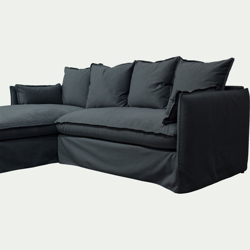 Canapé d'angle gauche convertible en velours - noir-KALISTO