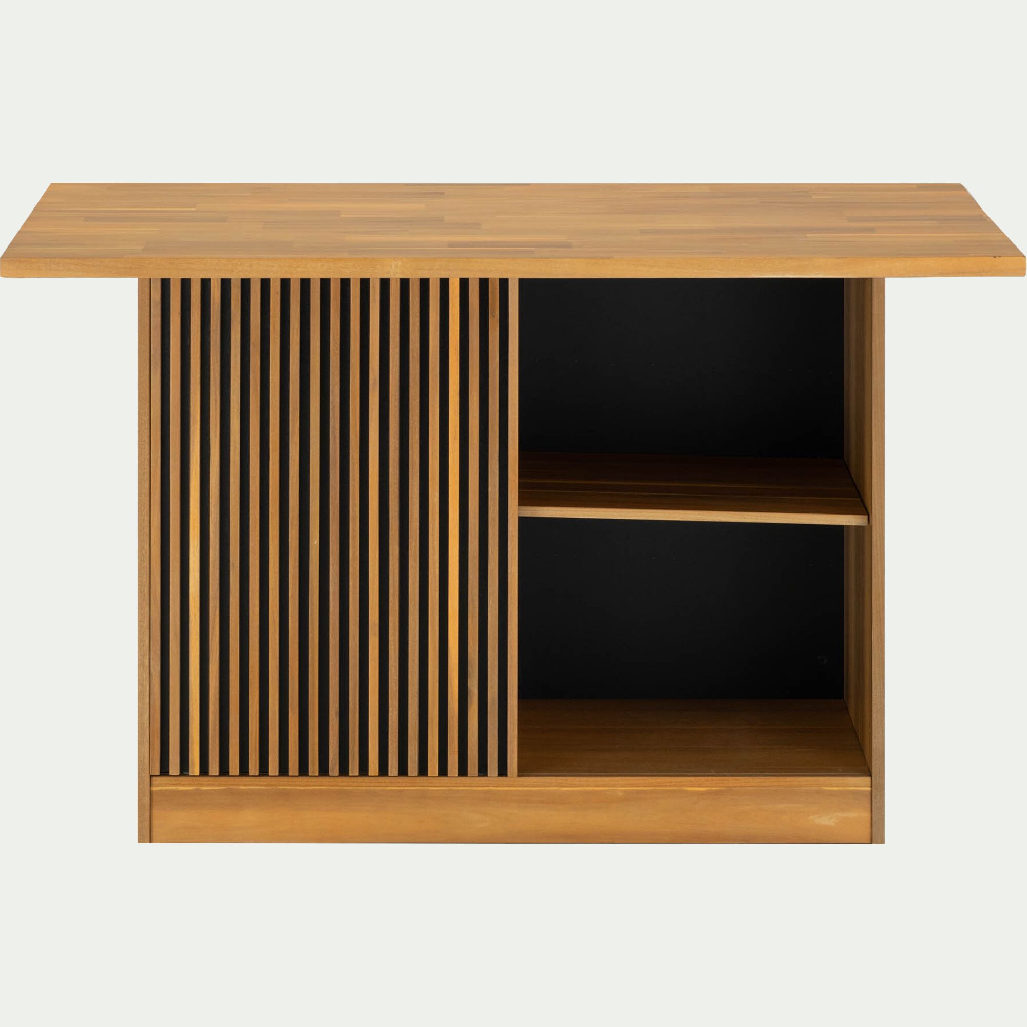 DIANE - Ilot central de cuisine à tasseaux avec rangement en acacia L150cm - bois clair