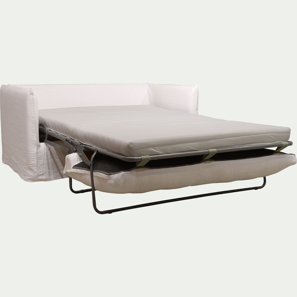 Canapé 2 places convertible en coton et en lin - blanc capelan-KALISTO