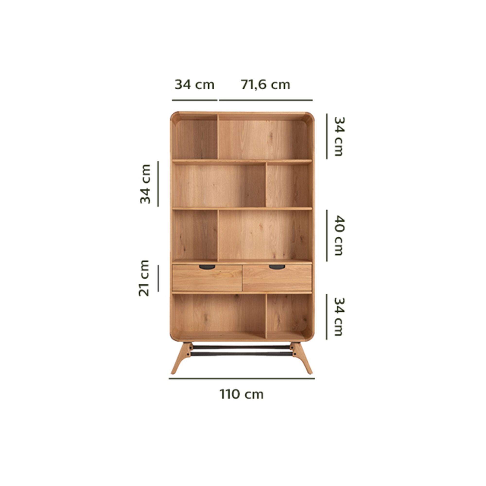Bibliothèque plaquée chêne - bois clair H200xL110x35cm-FANETTE