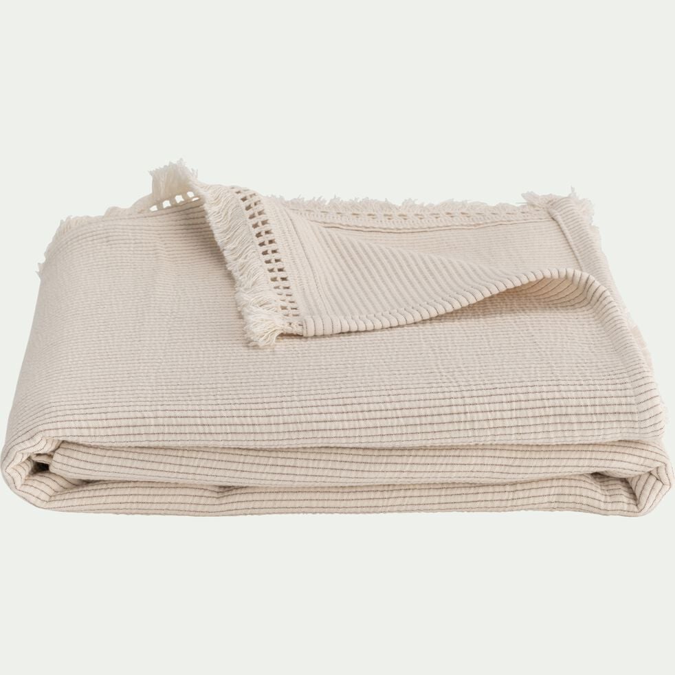 Couvre-lit en coton 130x170cm point ajouré - blanc écru-BARLIA