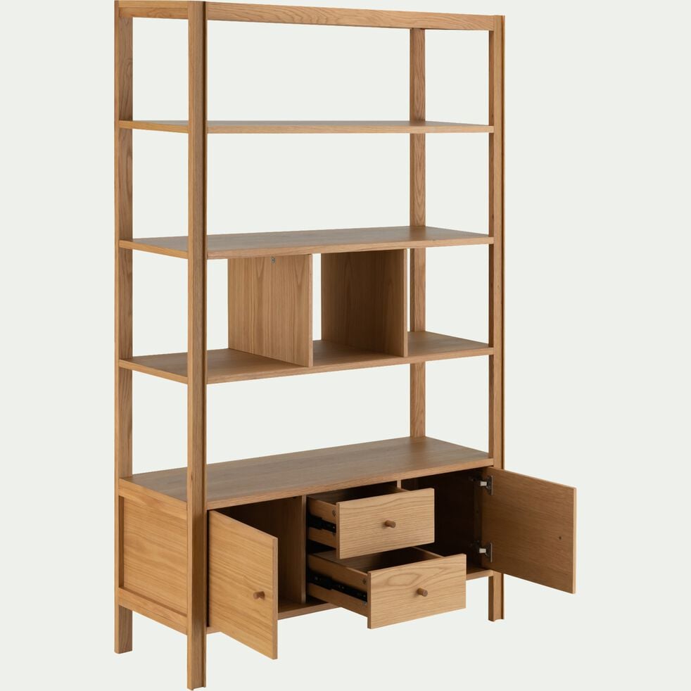 Bibliothèque en chêne avec 2 tiroirs et 2 placards - bois clair-EZE