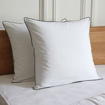 Lot de 2 taies d'oreiller en percale de coton 65x65cm avec liseré tressé gris calabrun - blanc-EZIO