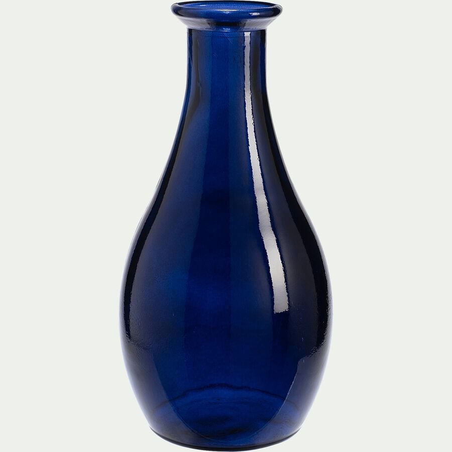 Vase en verre recyclé - bleu D21cmxH40cm-SANTHIA