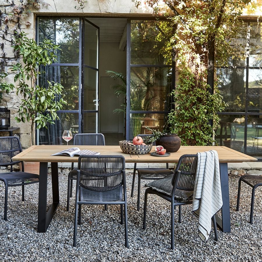 Table de repas jardin en teck et aluminium - bois clair (10 places)-LARAGNE