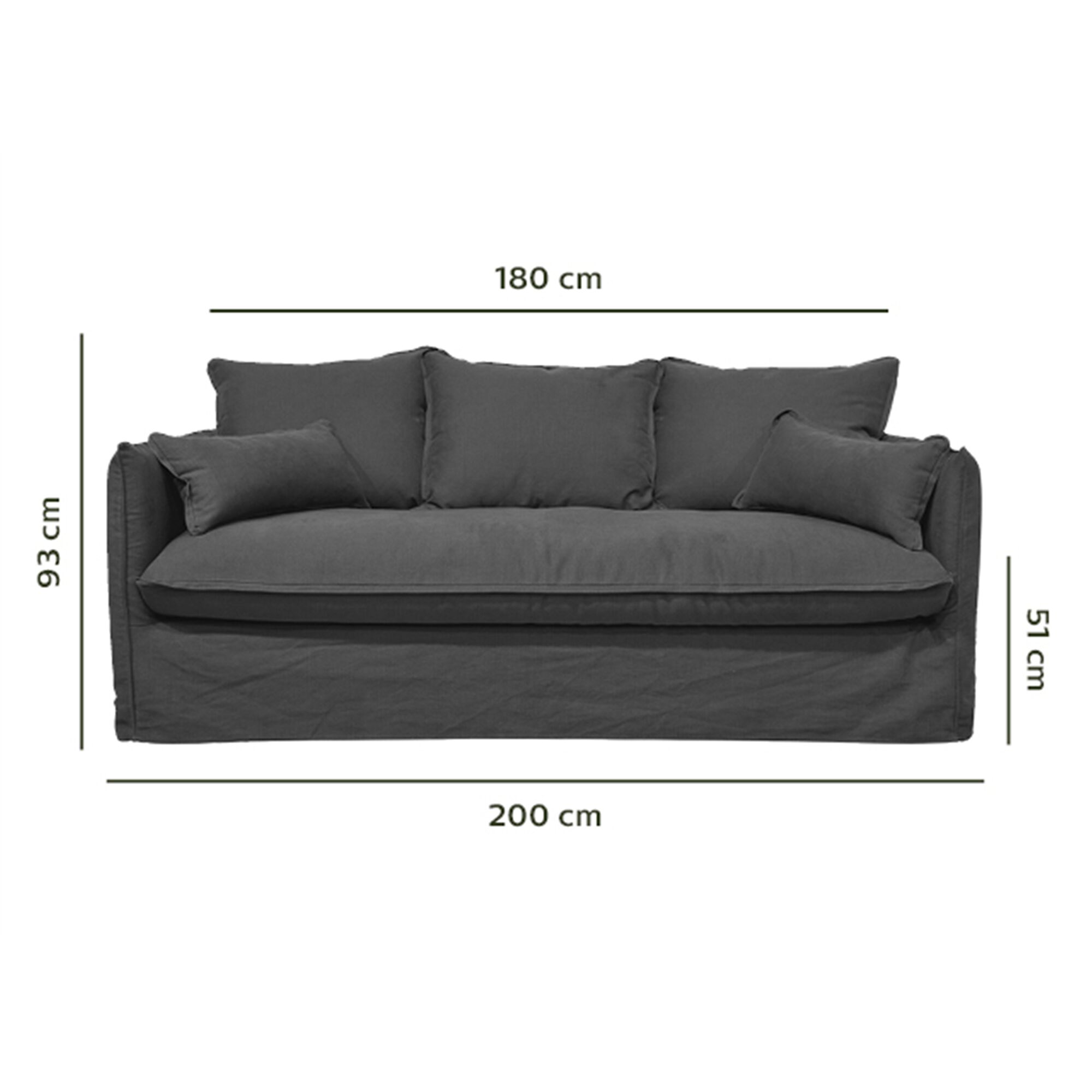 Canapé 4 places fixe en coton et lin - gris ardoise-KALISTO