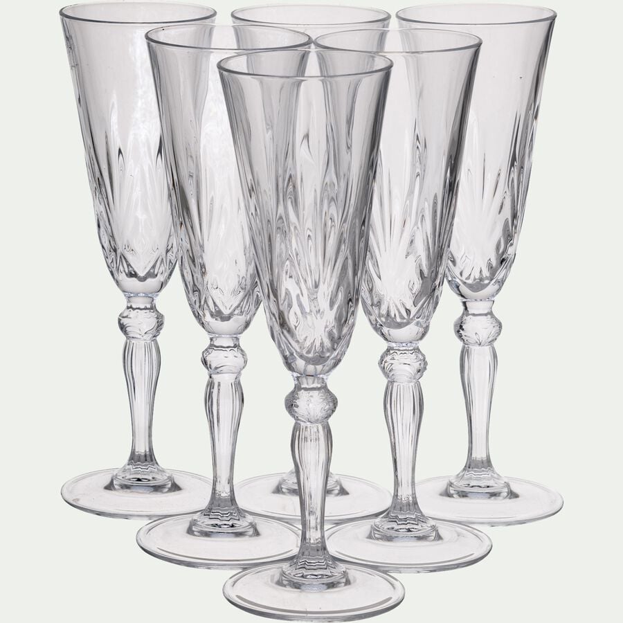 Lot de 6 flûtes à champagne en cristallin 16cl - transparent-MELODIA