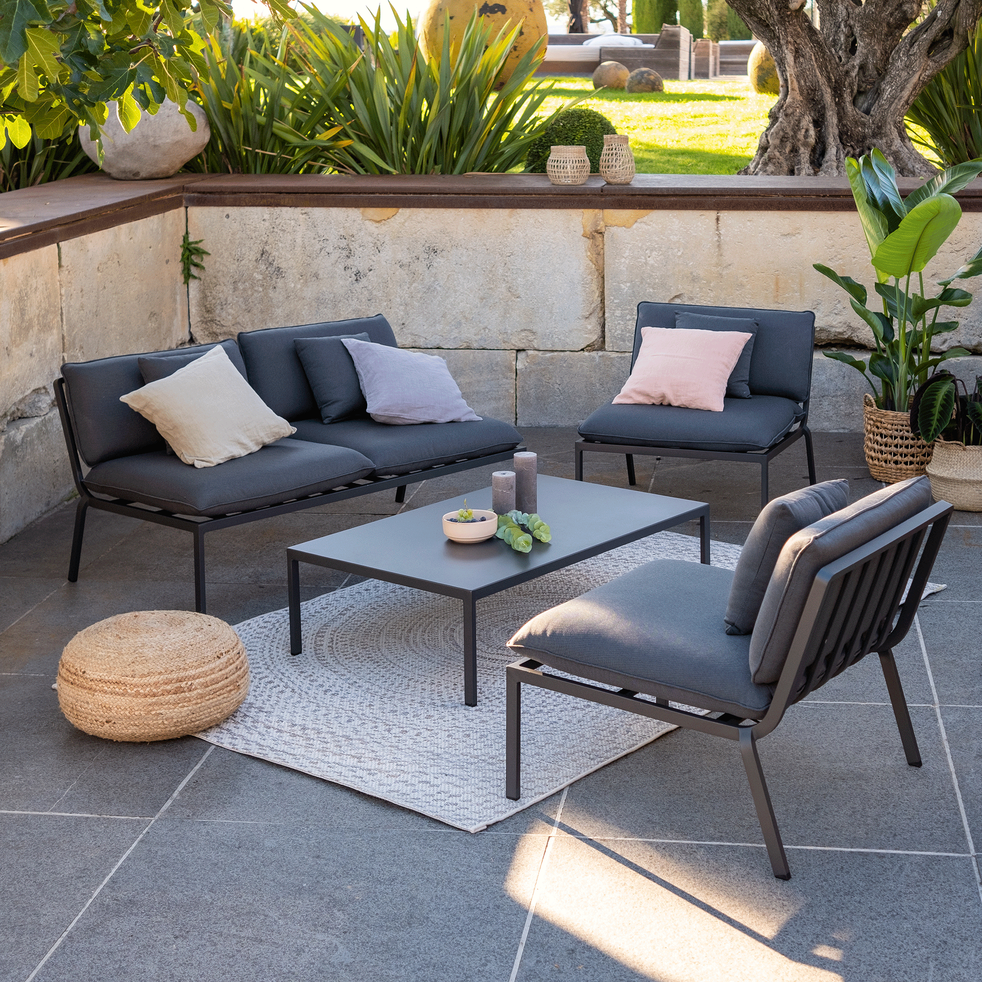 Salon de jardin en acier - gris (4 places) - SYRACUSE ...