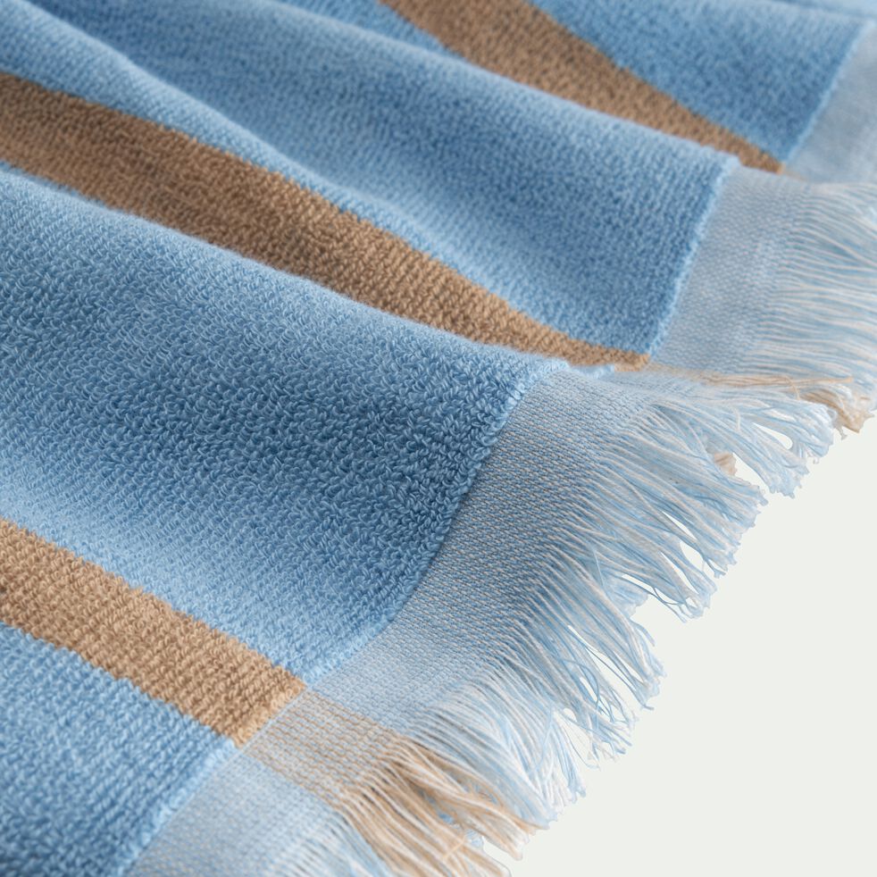 Drap de plage frangé en coton à rayures 100x180cm - bleu ciel-PEIRADO