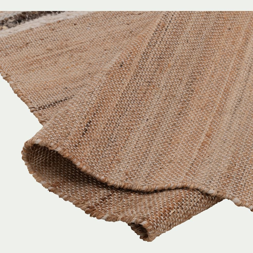Tapis en laine et jute à motifs rayés finition franges 120x170cm - naturel-PANI