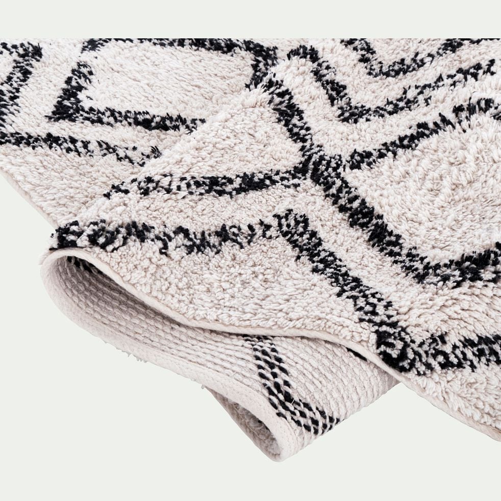 Tapis en coton à motif inspiration berbère - blanc écru et noir 120x170cm-BARNABE