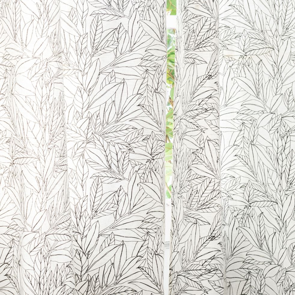 Rideau à œillets en coton et polyester motif Laurier 140x250cm - blanc-LAURIER