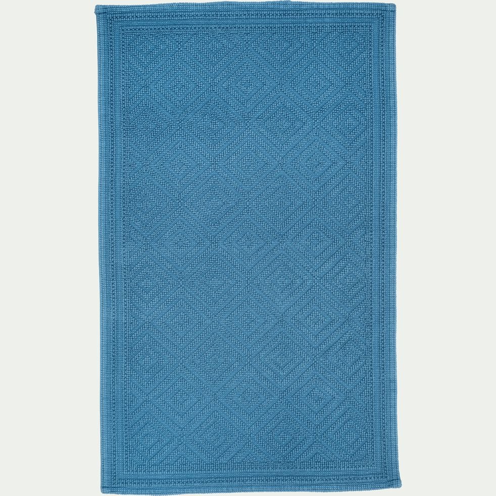 Tapis de bain surpiquage losanges en coton - bleu figuerolles 60x100cm-SADOU
