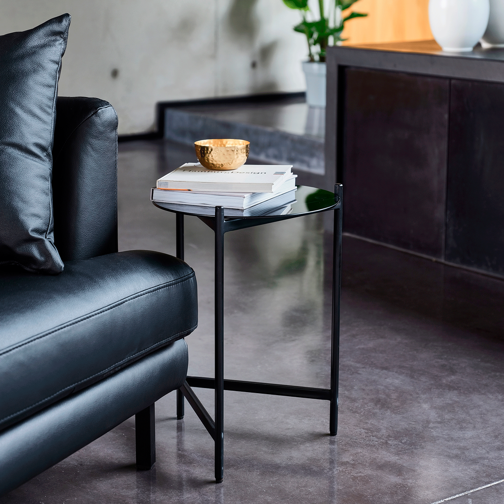 Bout De Canape Rond En Verre Et En Metal Noir Arou Bouts De