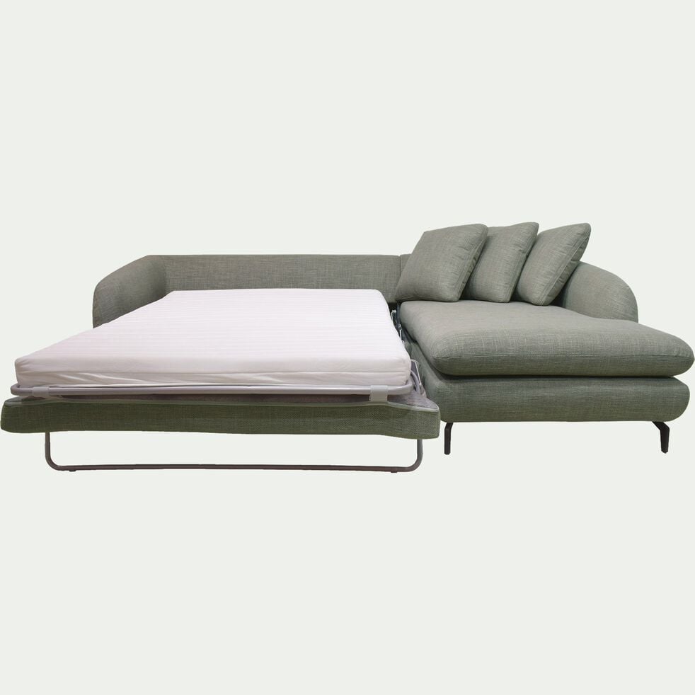 Canapé d'angle droit convertible en tissu flammé - vert de gris-COLINE