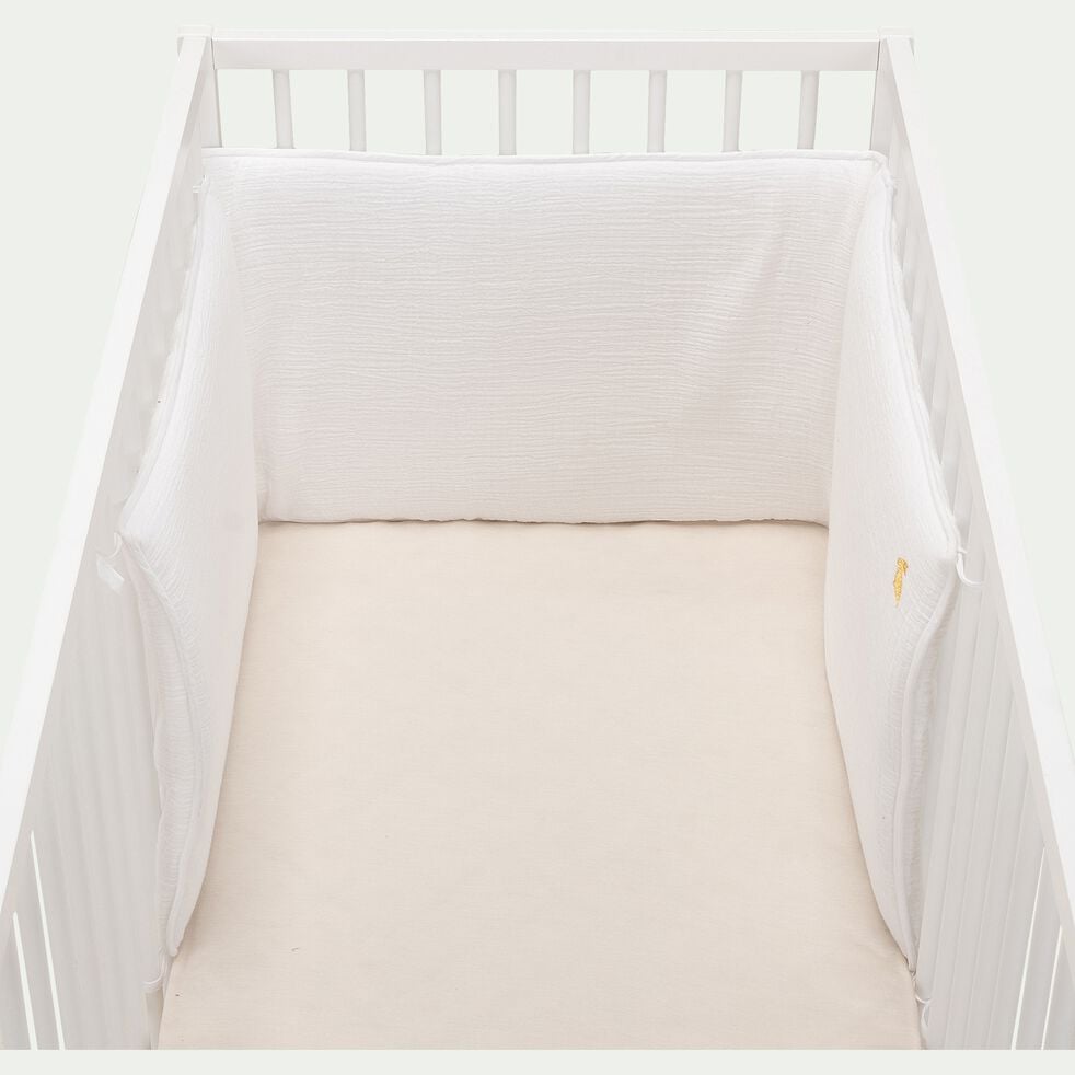 Tour de lit bébé en gaze de coton bio avec broderie lurex - blanc-NUAGE